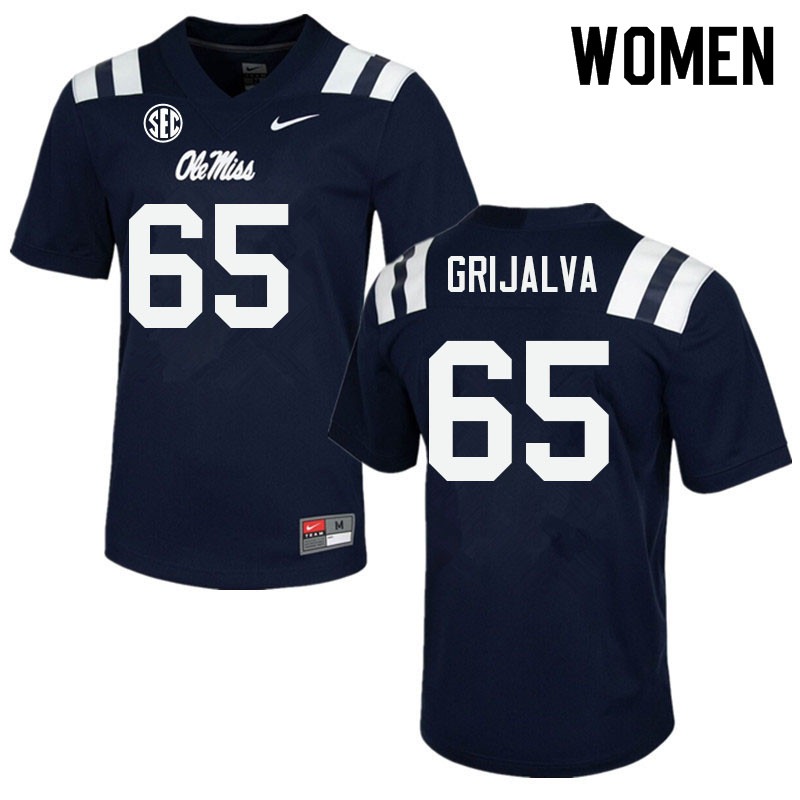 Women #65 Alec Grijalva Ole Miss Rebels College Football Jerseys Sale-Navy